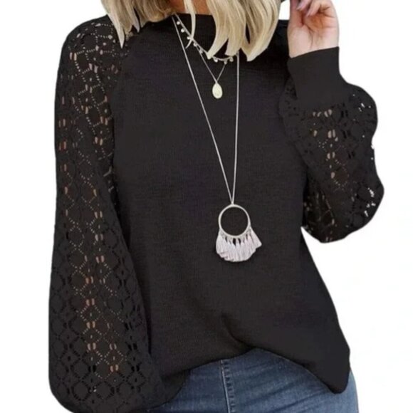 MIHOLL Women’s Long Sleeve Tops Lace Casual Loose Blouses T Shirts - Picture 1 of 5